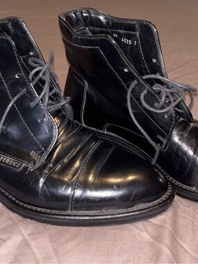 Vintage Versus Versace Black Leather Combat Ankle Boots Size 7 Made in Italy